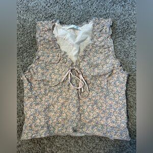 Altar'd State Floral Ruffle Blouse - Pink and Blue